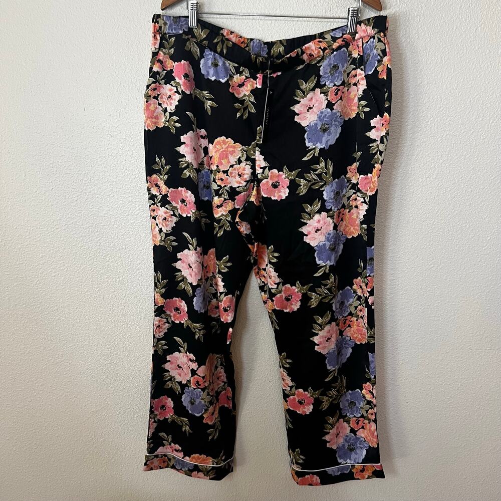 Tolani Collection black floral satin pajama pants NEW XL